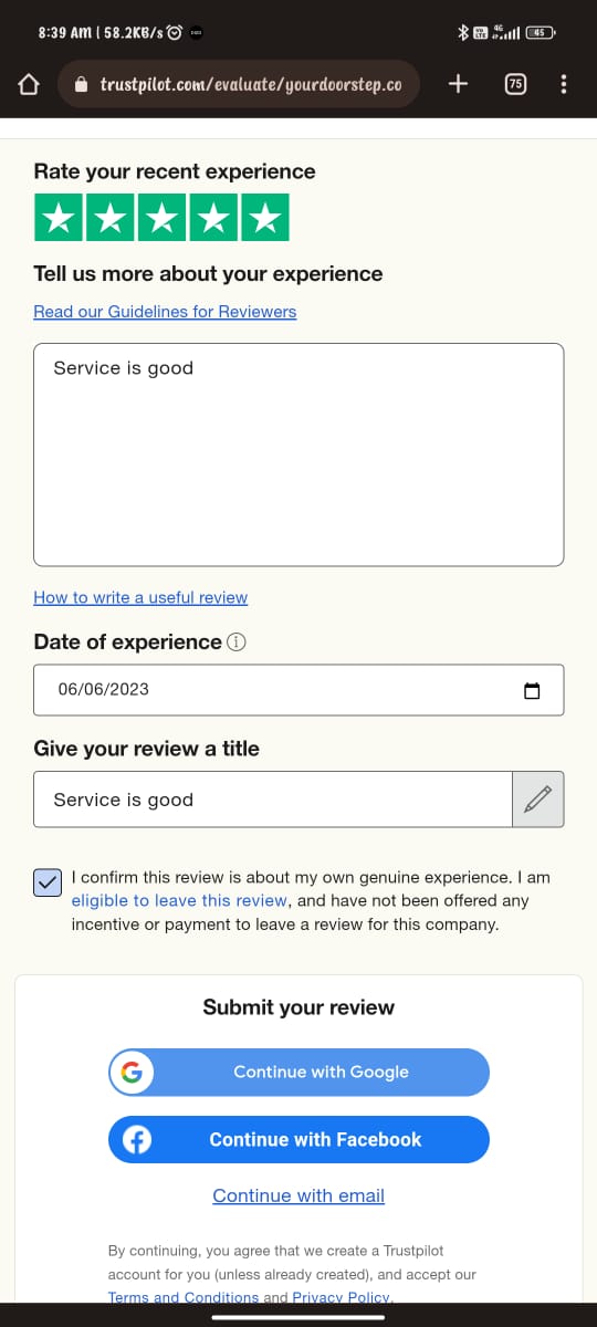 Yourdoorstep Review subham google reviw