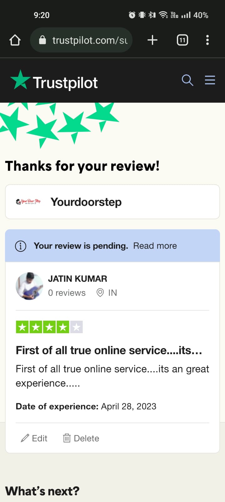 Yourdoorstep Review jatin trustpilot