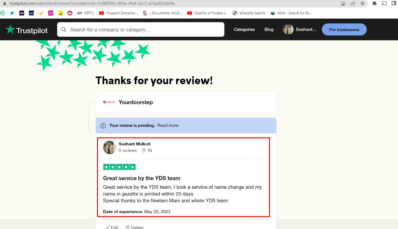 Yourdoorstep Review shushant malkoti