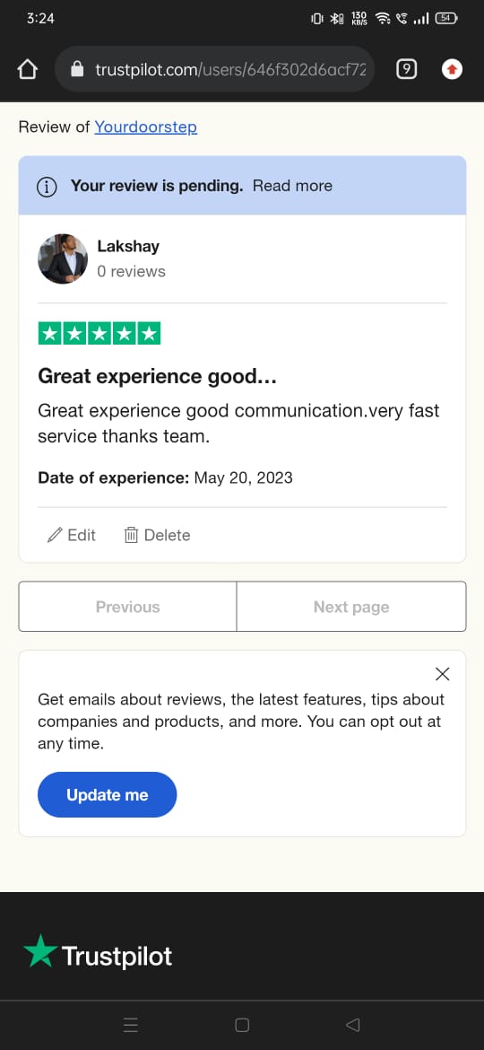 Yourdoorstep Review  lakshay
