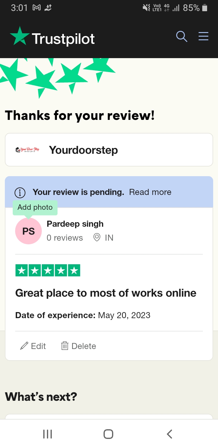 Yourdoorstep Review   pardeep singh 