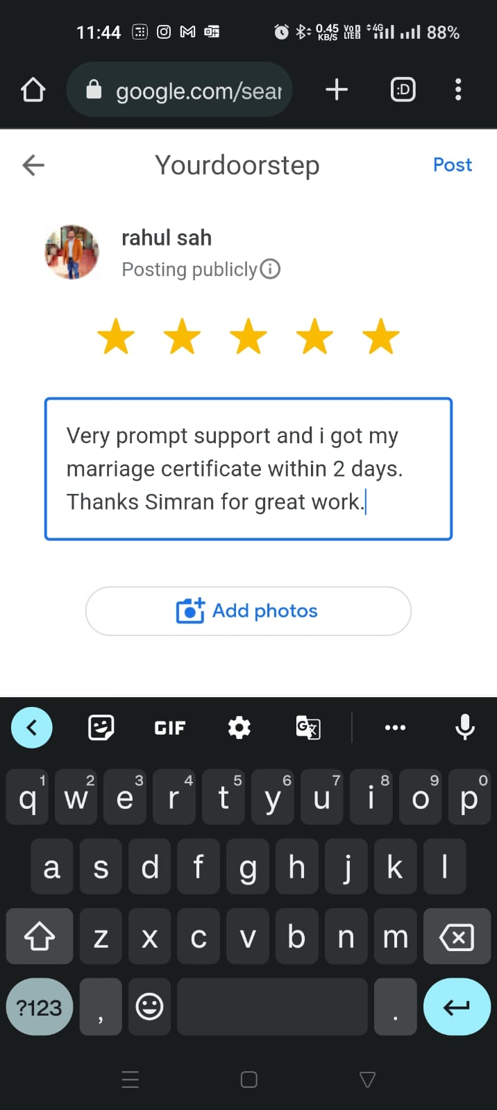 Yourdoorstep Review rahul sah