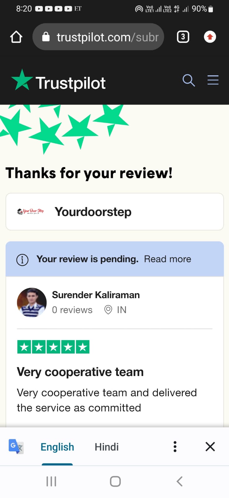 Yourdoorstep Review   surender kaliraman