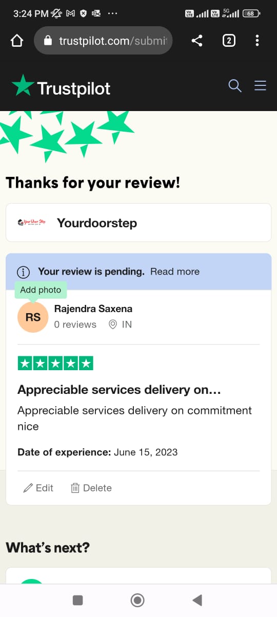 Yourdoorstep Review  RAJENDER SAXSENA